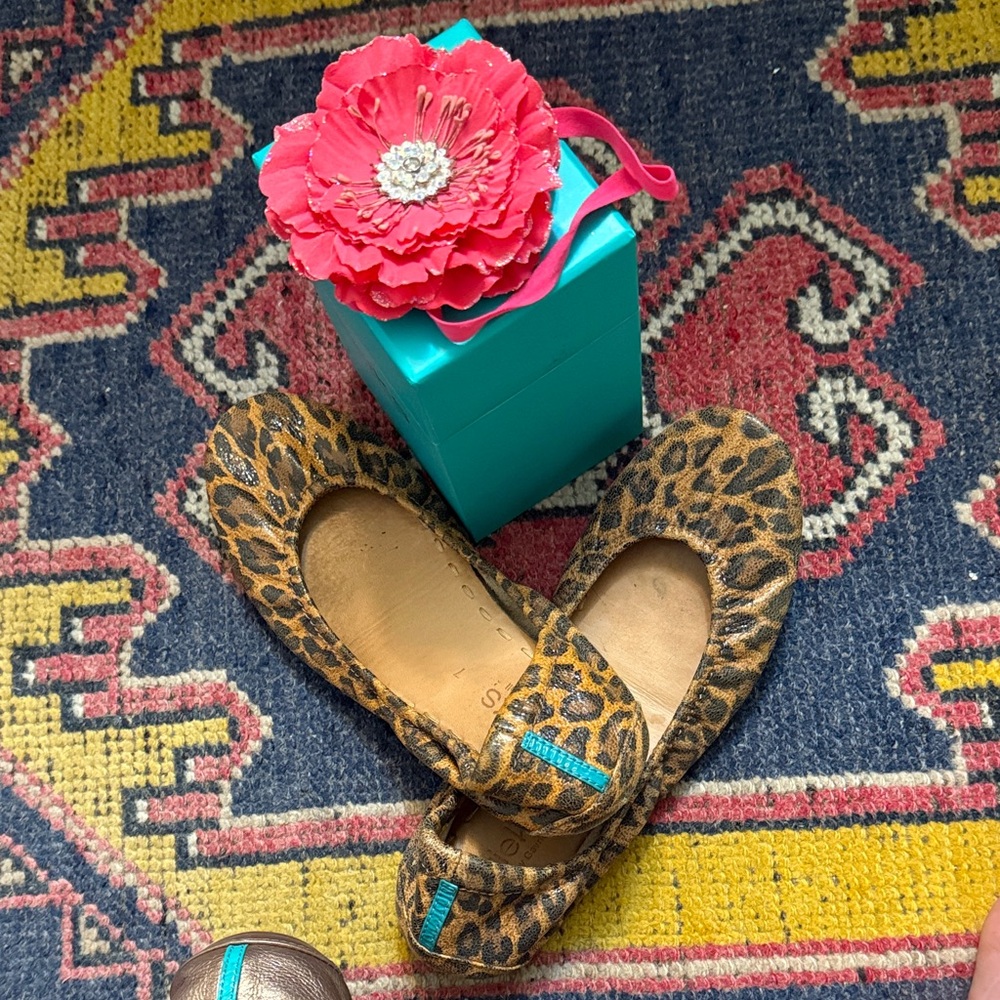 Tieks Leopard Print Flats with Blue Detail